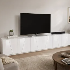 Base TV bianco lucido 244x44x46h cm 6 ante e 1 cassetto - Aemilor