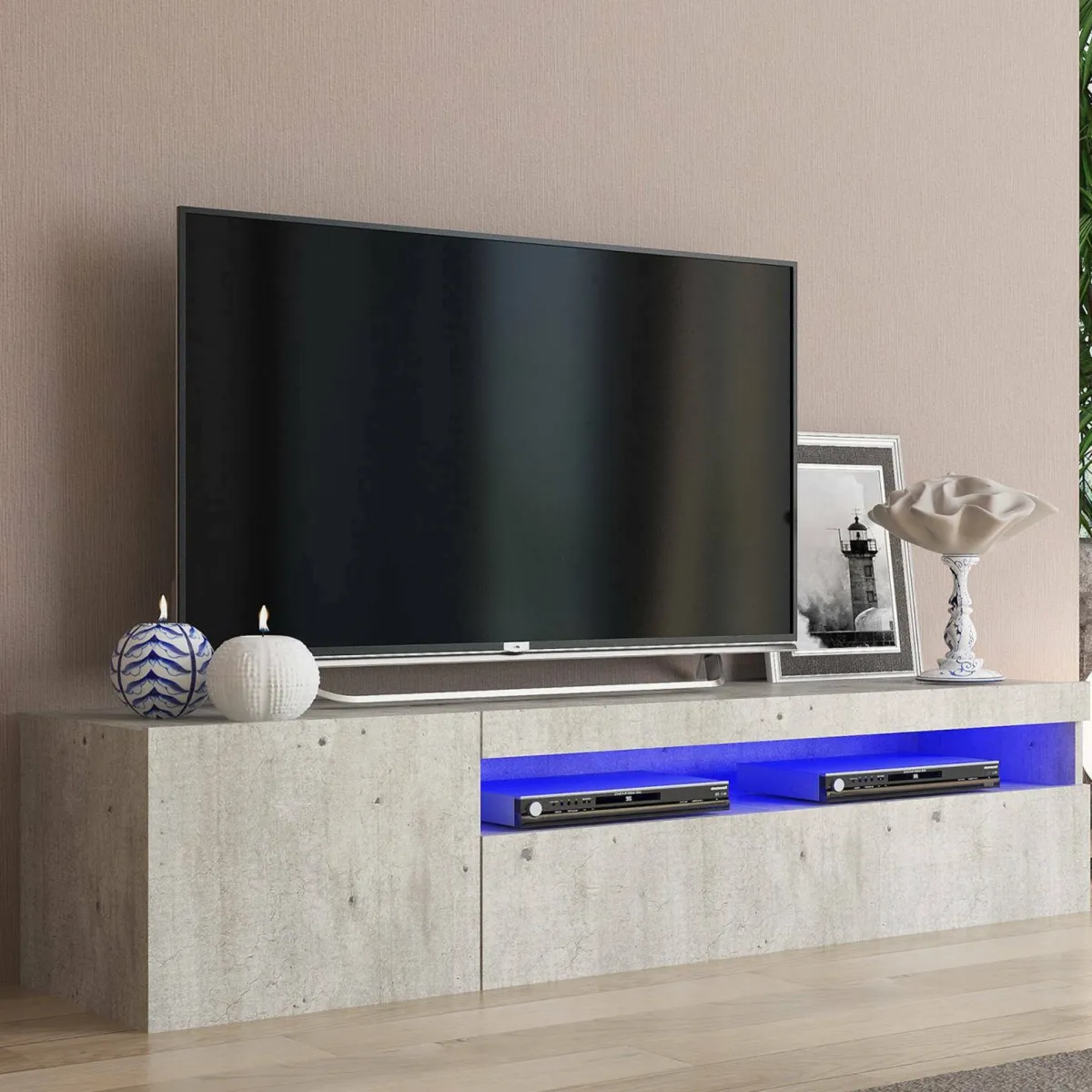 Mobili Porta Tv|Salotto > Dmora Base TV cemento 150x40x37h cm 2 ante - Ardy Grigio Cemento