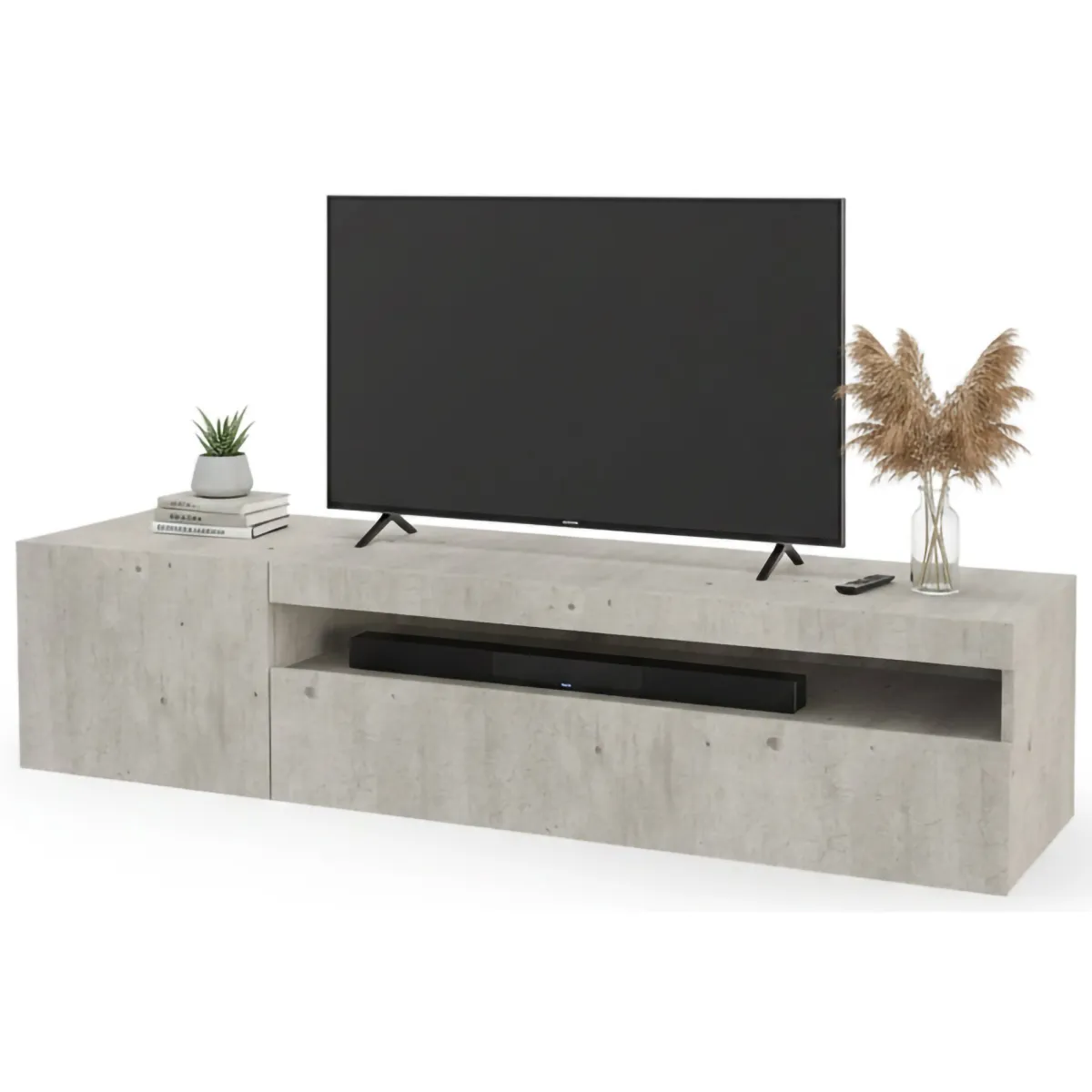 Mobili Porta Tv|Salotto > Dmora Base TV cemento 150x40x37h cm 2 ante - Ardy Grigio Cemento