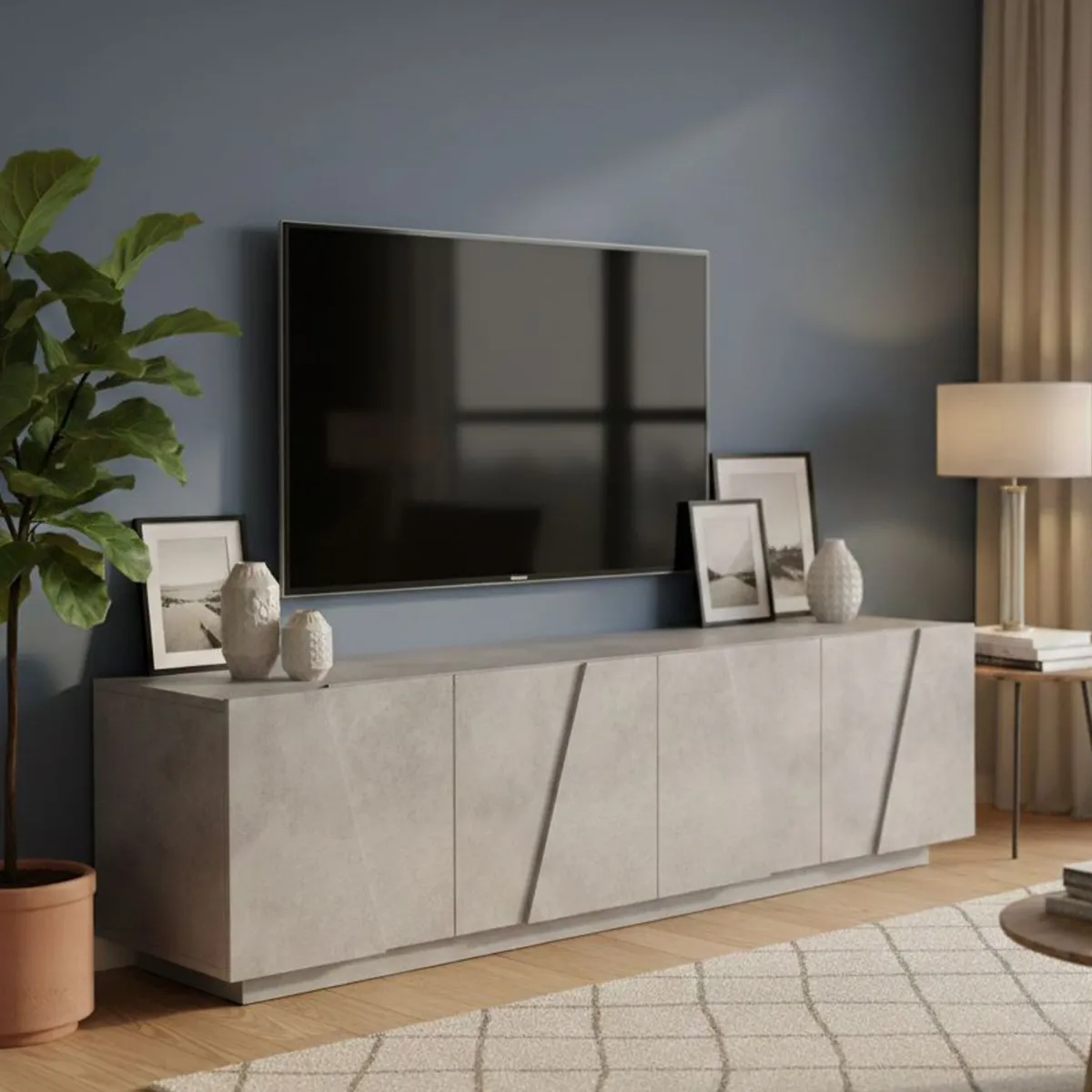 Mobili Porta Tv|Salotto > Dmora Base TV cemento 162x44x46h cm 4 ante e 1 cassetto - Acix Grigio Cemento
