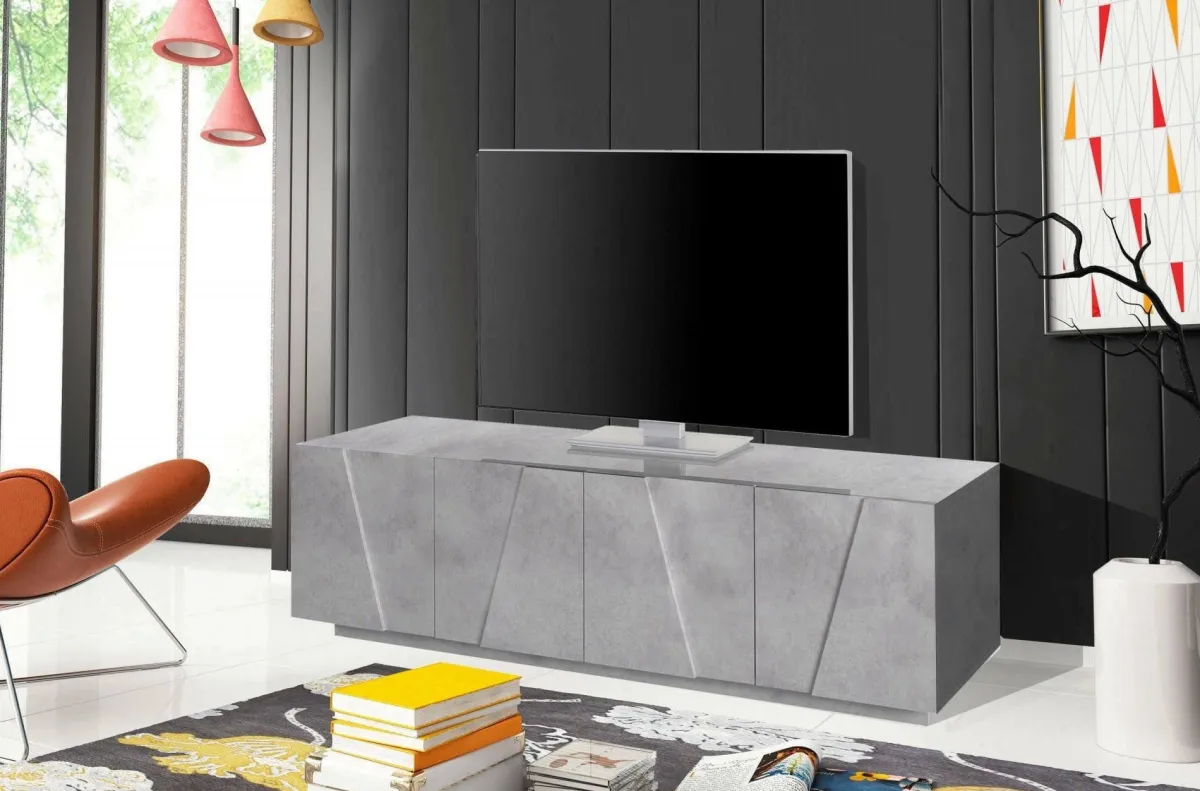 Mobili Porta Tv|Salotto > Dmora Base TV cemento 162x44x46h cm 4 ante e 1 cassetto - Acix Grigio Cemento