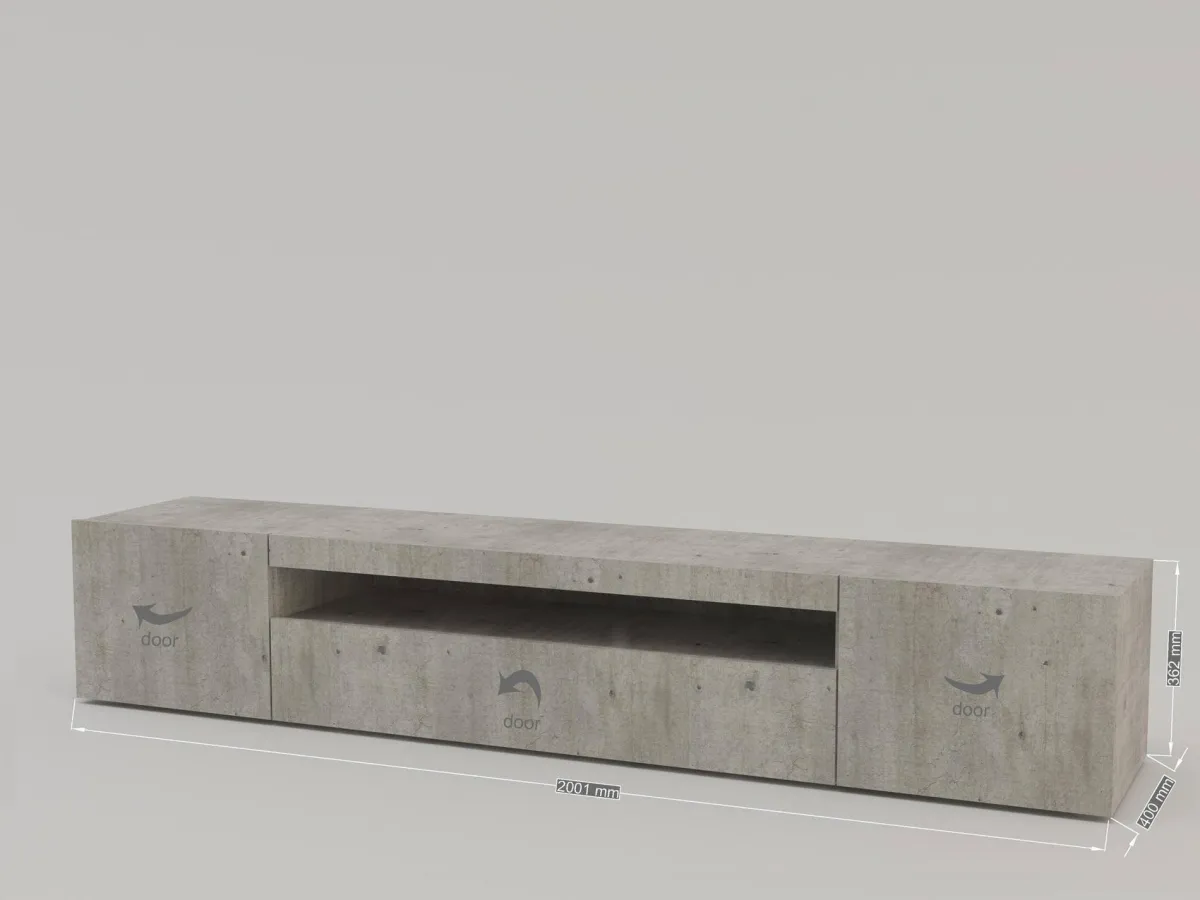 Mobili Porta Tv|Salotto > Dmora Base TV cemento 200x40x37h cm 3 ante in legno - Amore Grigio Cemento