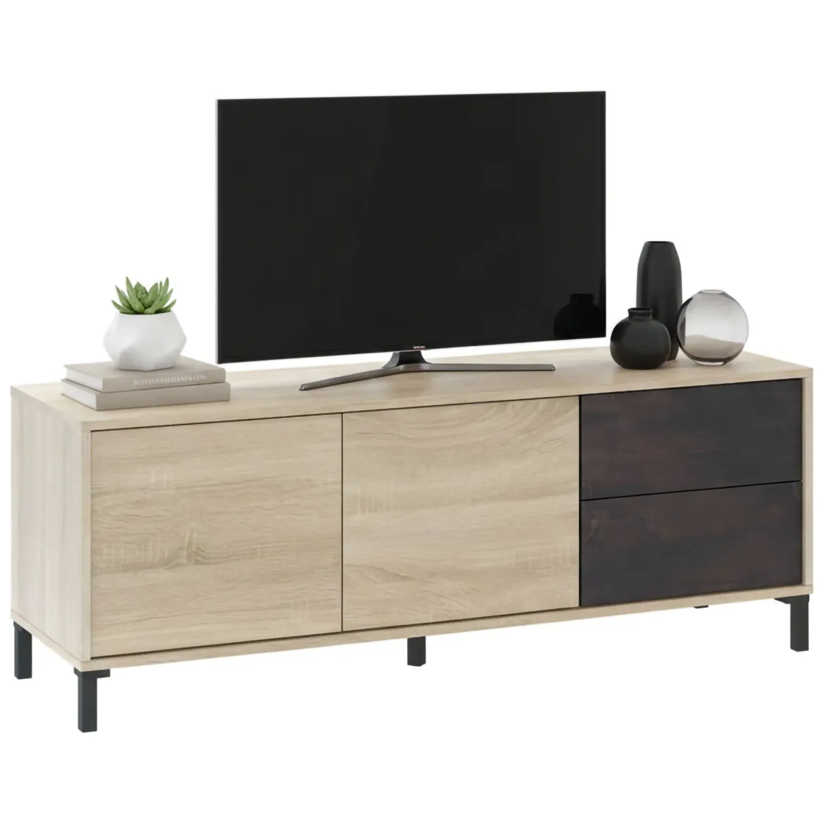 Mobili Porta Tv|Salotto > Dmora Base TV rovere e antracite 130x41x47h cm 2 ante e 2 cassetti - Alva Nero Antracite, Marrone Rovere