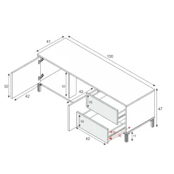 Base TV rovere e bianco 130x41x47h cm 2 ante e 2 cassetti - Alva