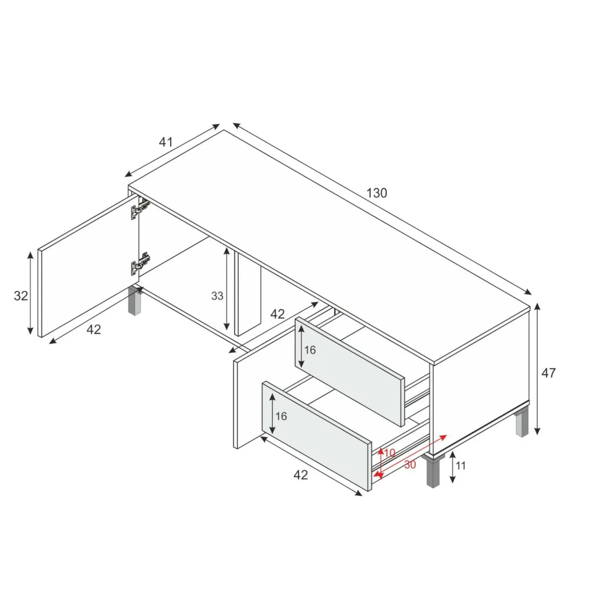 Base TV rovere e bianco 130x41x47h cm 2 ante e 2 cassetti - Alva