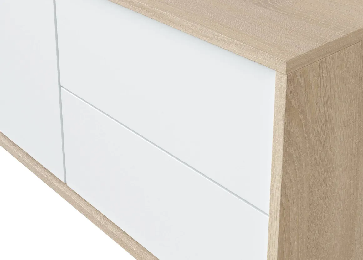 Base TV rovere e bianco 130x41x47h cm 2 ante e 2 cassetti - Alva