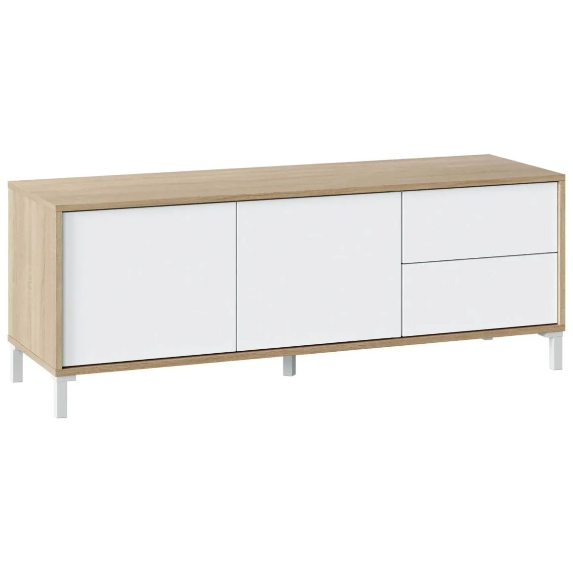 Base TV rovere e bianco 130x41x47h cm 2 ante e 2 cassetti - Alva