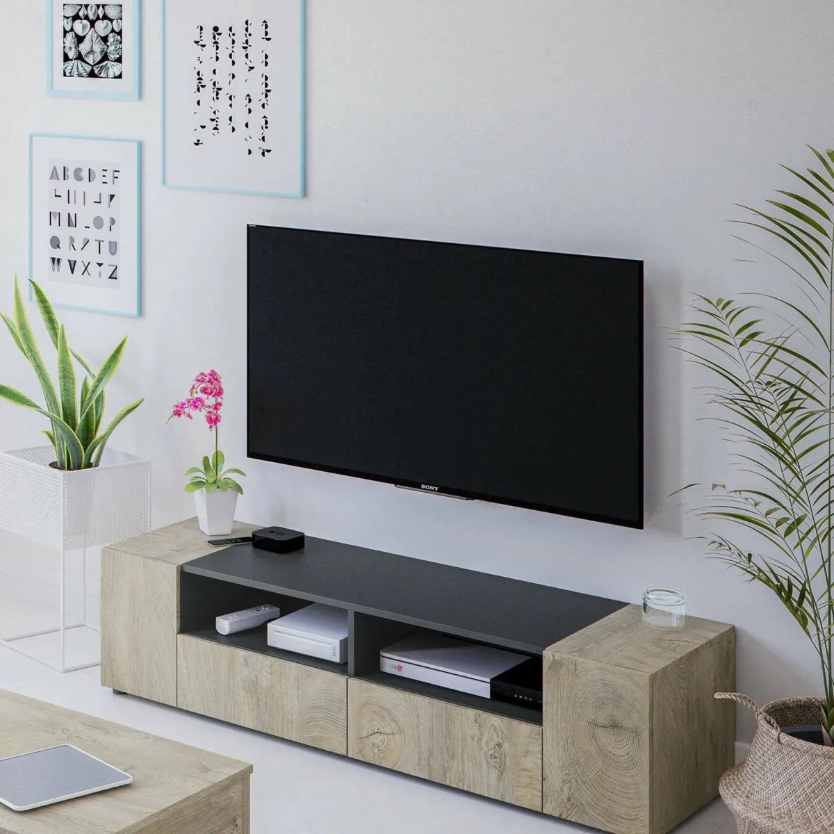Mobili Porta Tv|Salotto > Dmora Base TV rovere 138x42x36h cm 4 ante - Ebe Marrone Rovere
