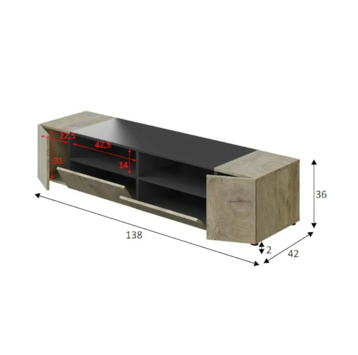 Mobili Porta Tv|Salotto > Dmora Base TV rovere 138x42x36h cm 4 ante - Ebe Marrone Rovere