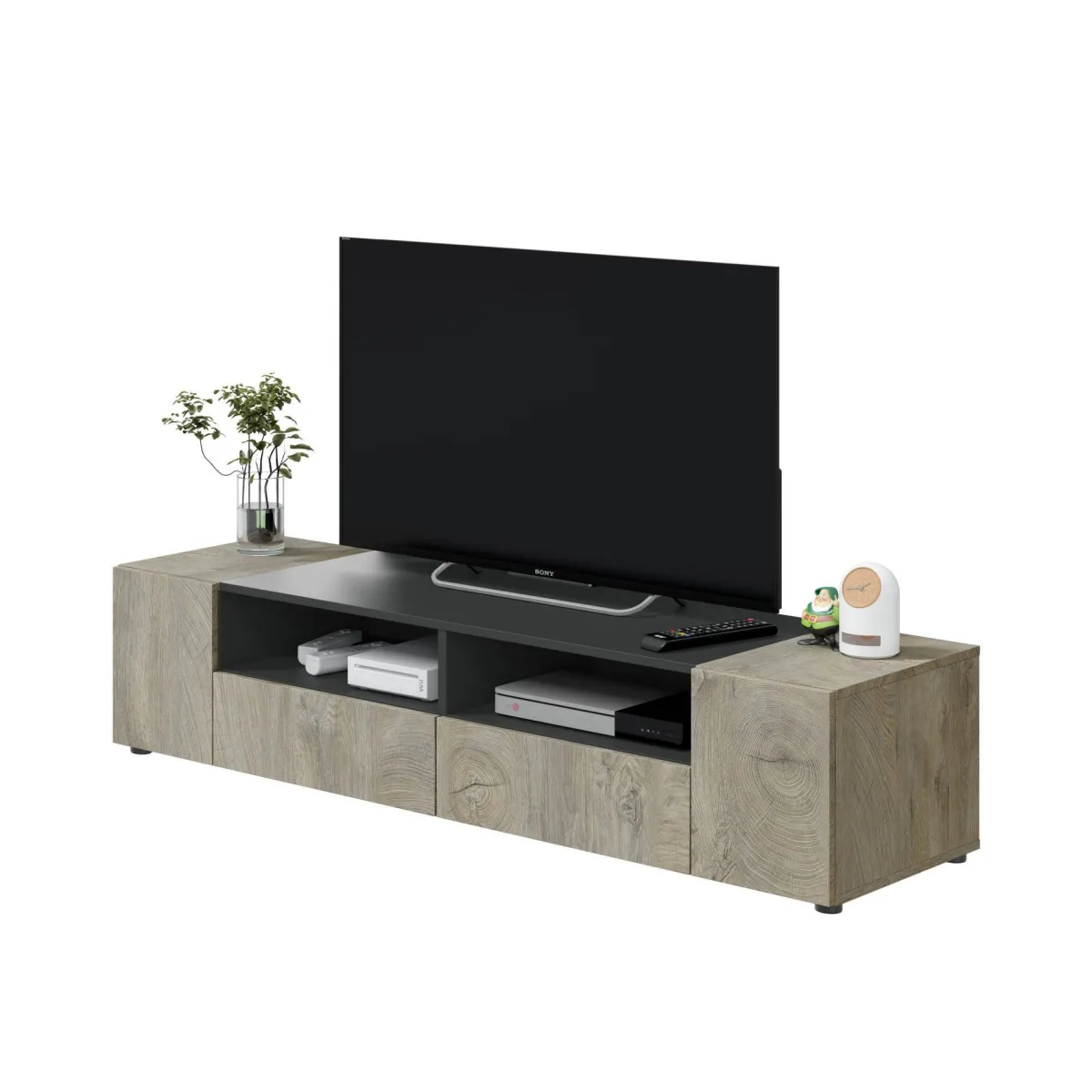 Mobili Porta Tv|Salotto > Dmora Base TV rovere 138x42x36h cm 4 ante - Ebe Marrone Rovere