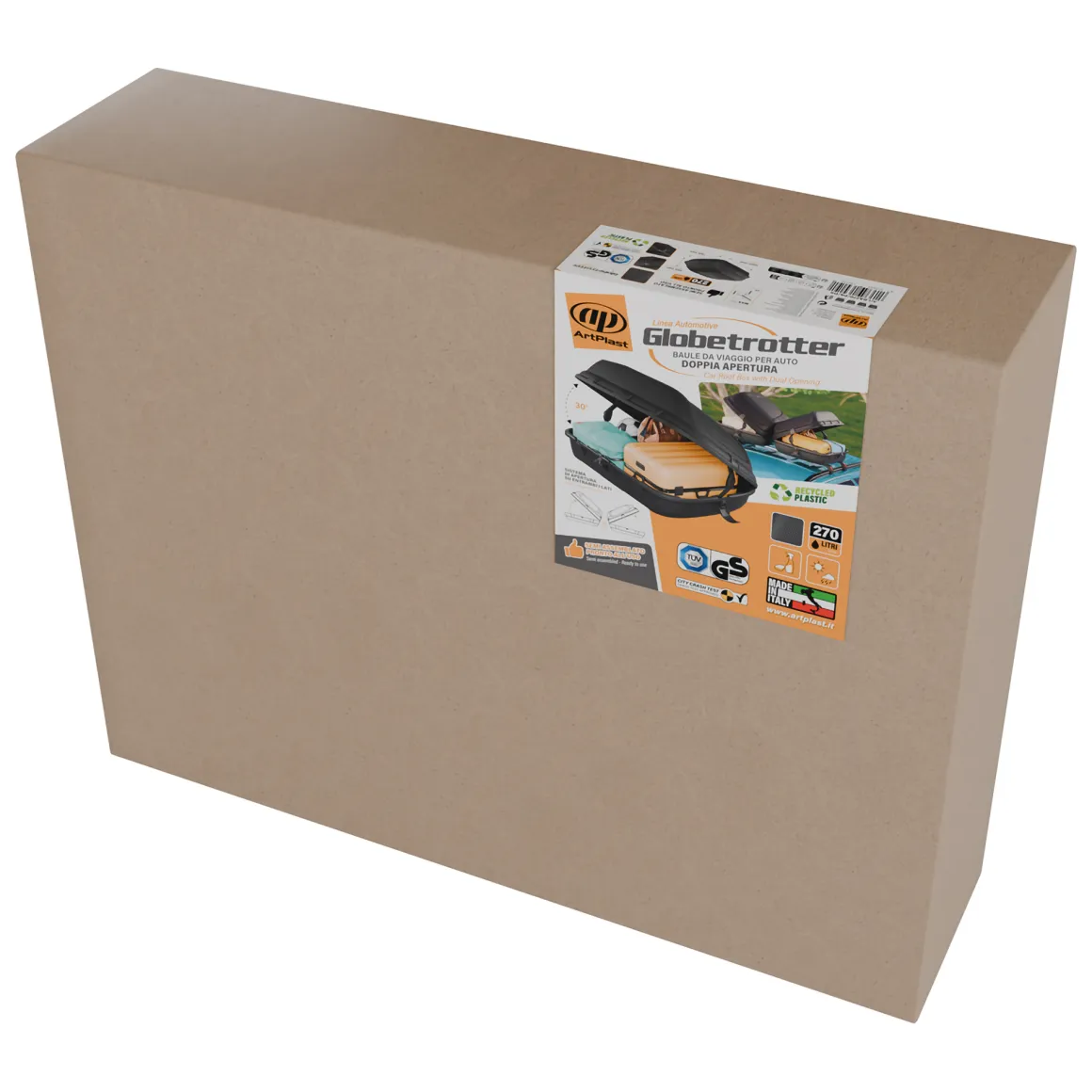 Baule Auto Nero Finitura Effetto Carbonio Capacità 270 l, 55 kg, Apertura Doppia Apertura Laterale Made in Italy - Copora
