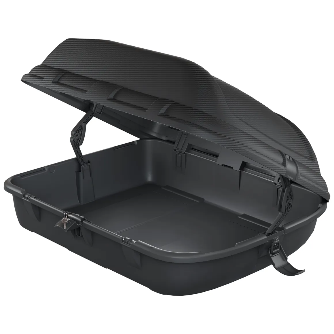 Baule Auto Nero Finitura Effetto Carbonio Capacità 270 l, 55 kg, Apertura Doppia Apertura Laterale Made in Italy - Copora