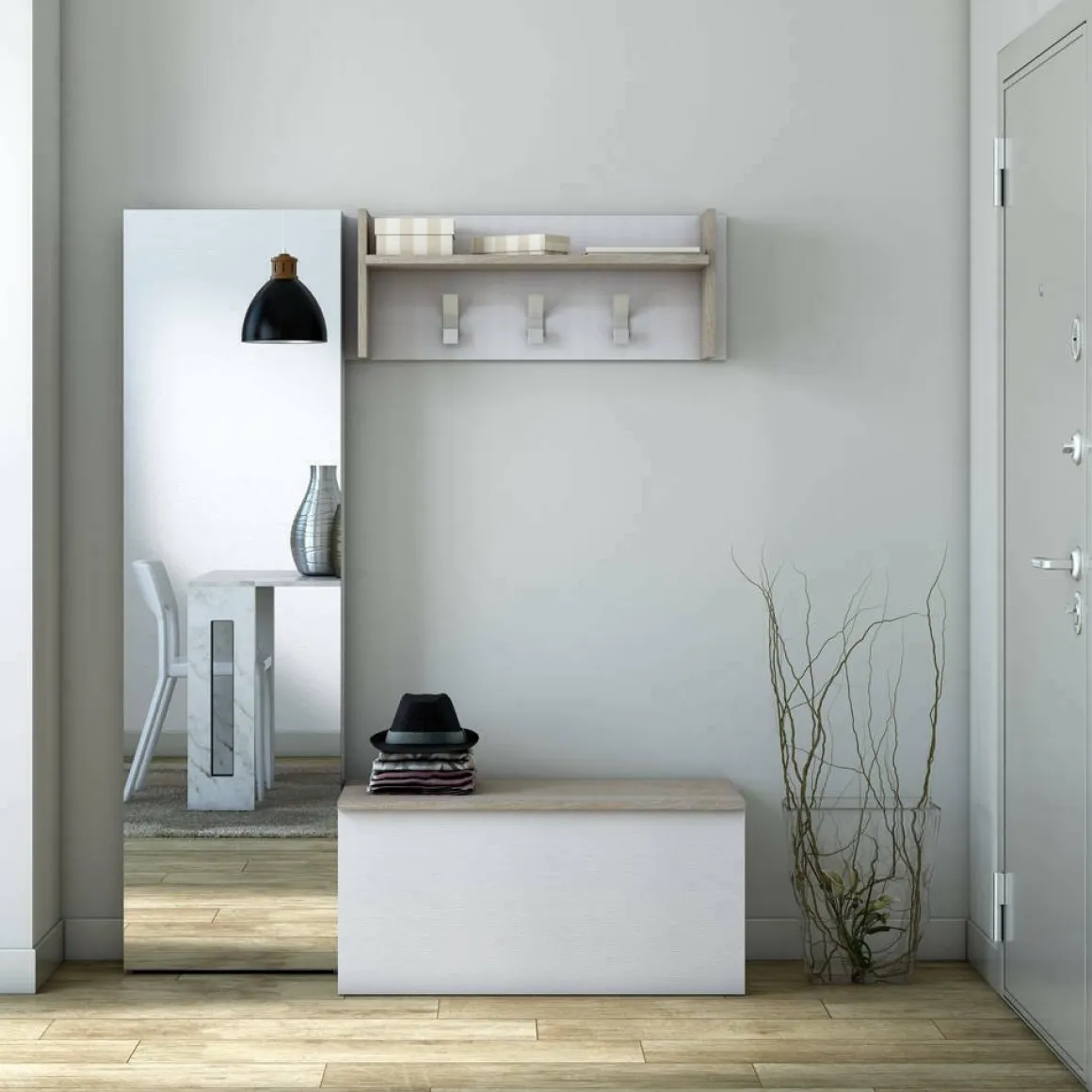 Baule cassapanca in legno 90x45x45h cm bianco e rovere - Ayusnay