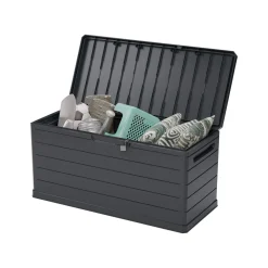 Bauli > Dmora Baule Resistente ai Raggi uv Impermeabile Capacità 350 l Chiusura Lucchetto 118.5x52x56.8h cm, Materiale Piano in Plastica - Nurri Nero Antracite