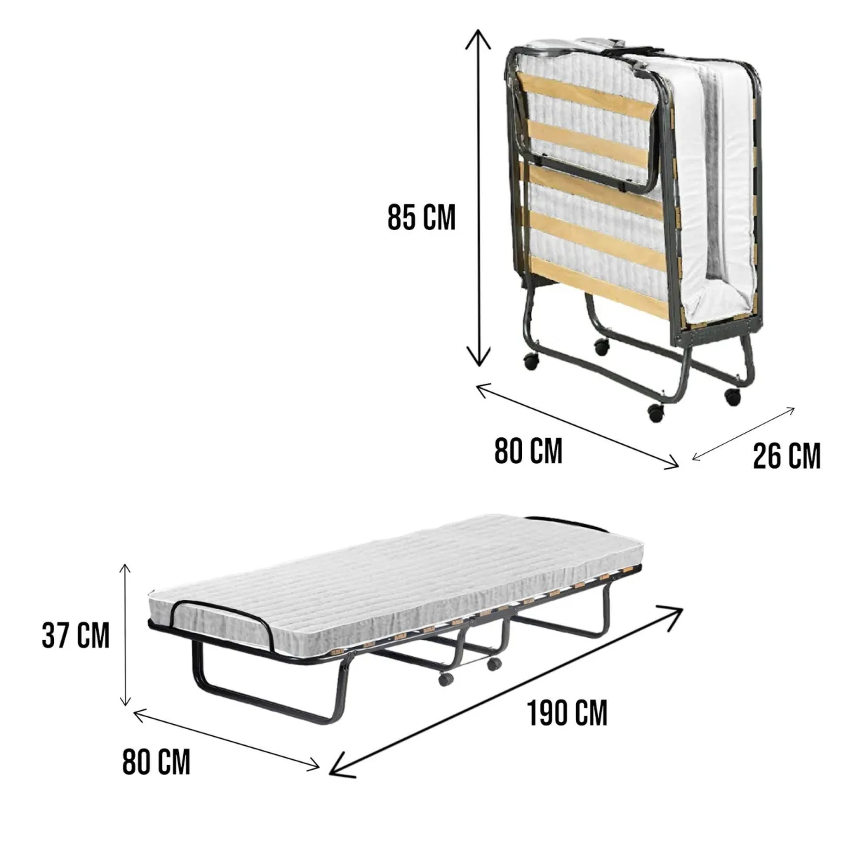 Letti Pieghevoli|Camera Da Letto > Dmora Brandina 1 piazza pieghevole 190x80cm bianca - Tellus Bianco