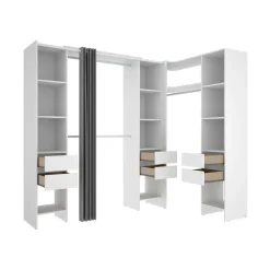 Altri Guardaroba > Dmora Cabina armadio ad angolo con cassetti bianca 234x205h cm - Alanno Bianco