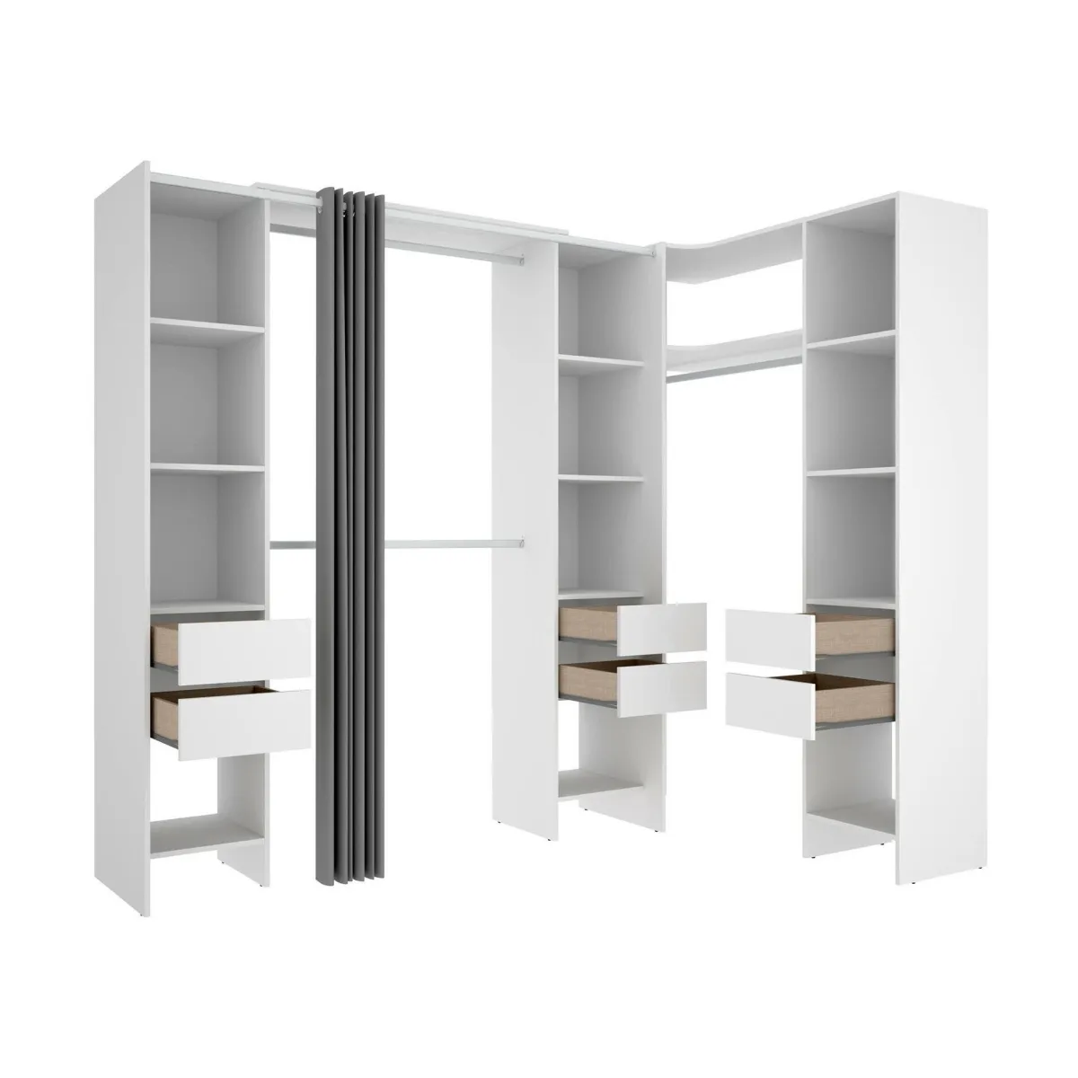 Altri Guardaroba > Dmora Cabina armadio ad angolo con cassetti bianca 234x205h cm - Alanno Bianco