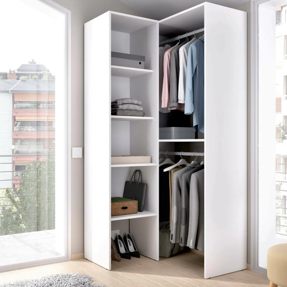 Cabina armadio angolare 5 ripiani bianca 79x185h cm - Arpagone