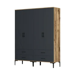 Cabina armadio 4 ante noce e antracite 160x200h cm - Katrin