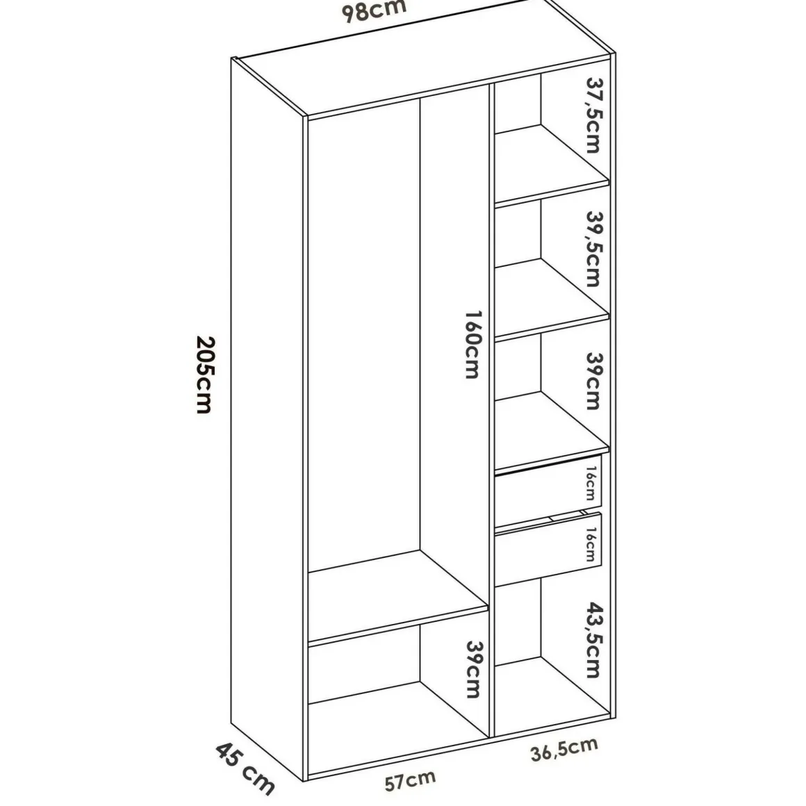 Cabina armadio classica bianca e rovere 98x205h cm - Maon