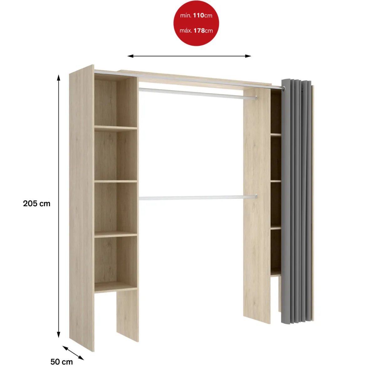 Cabine Armadio|Altri Guardaroba > Dmora Cabina armadio classica rovere 180x205h cm - Caloy Marrone Rovere