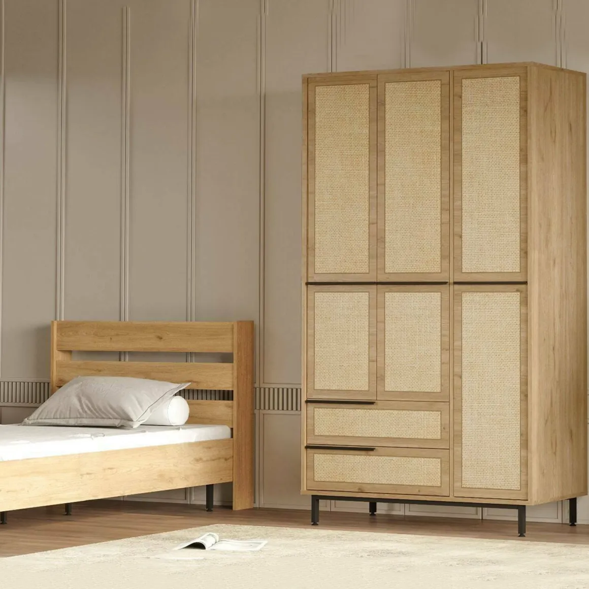 Cabina armadio con appendiabiti noce e quercia 112x196h cm - Nangka