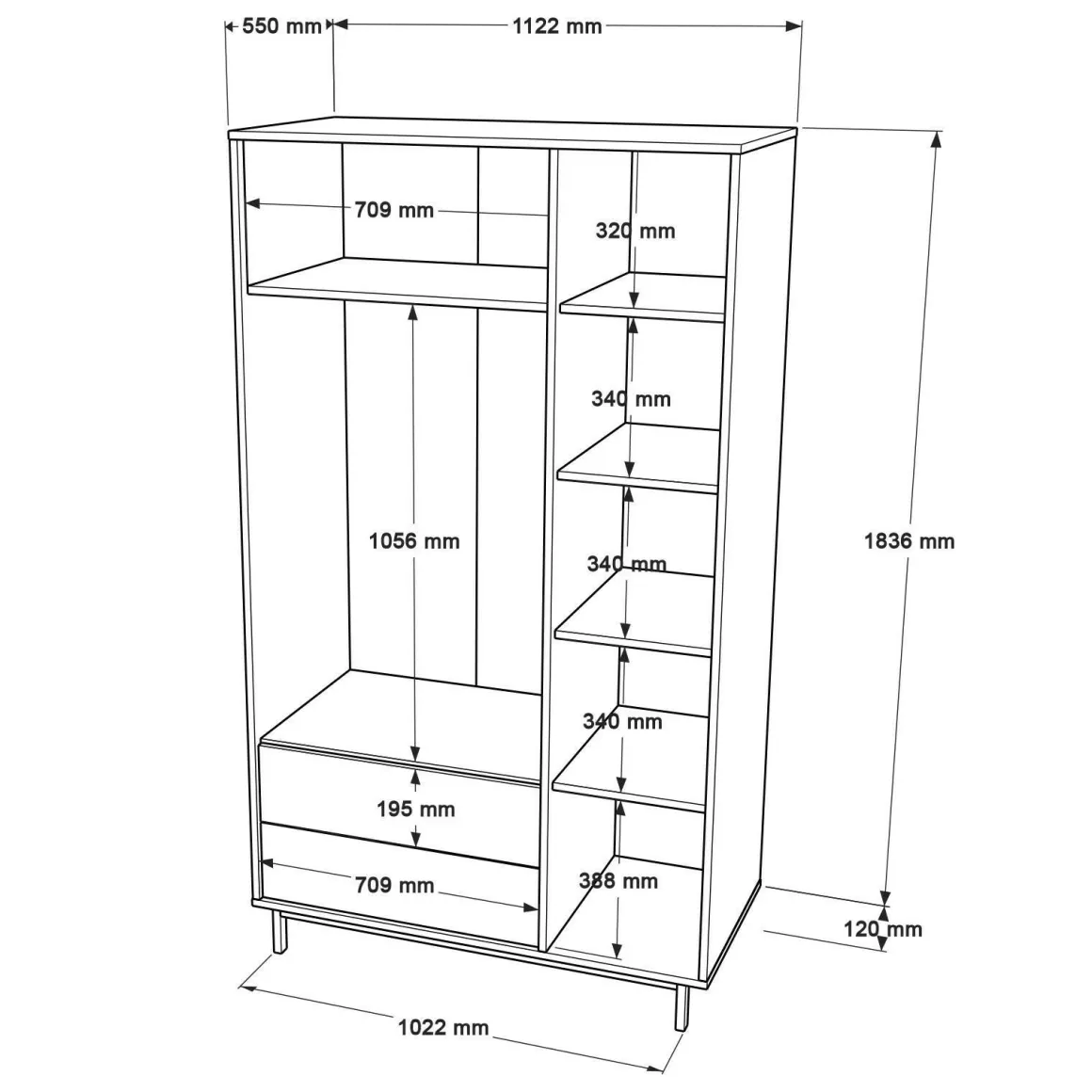 Cabina armadio con appendiabiti noce e quercia 112x196h cm - Nangka