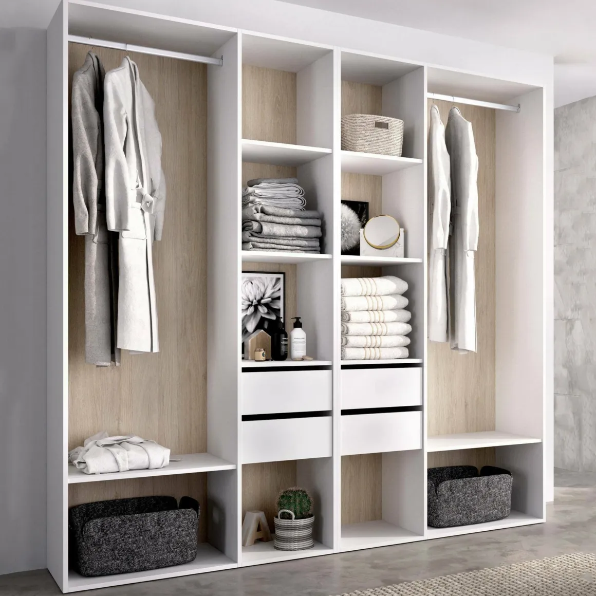 Cabina armadio con cassetti bianca e rovere 196x205h cm - Mala