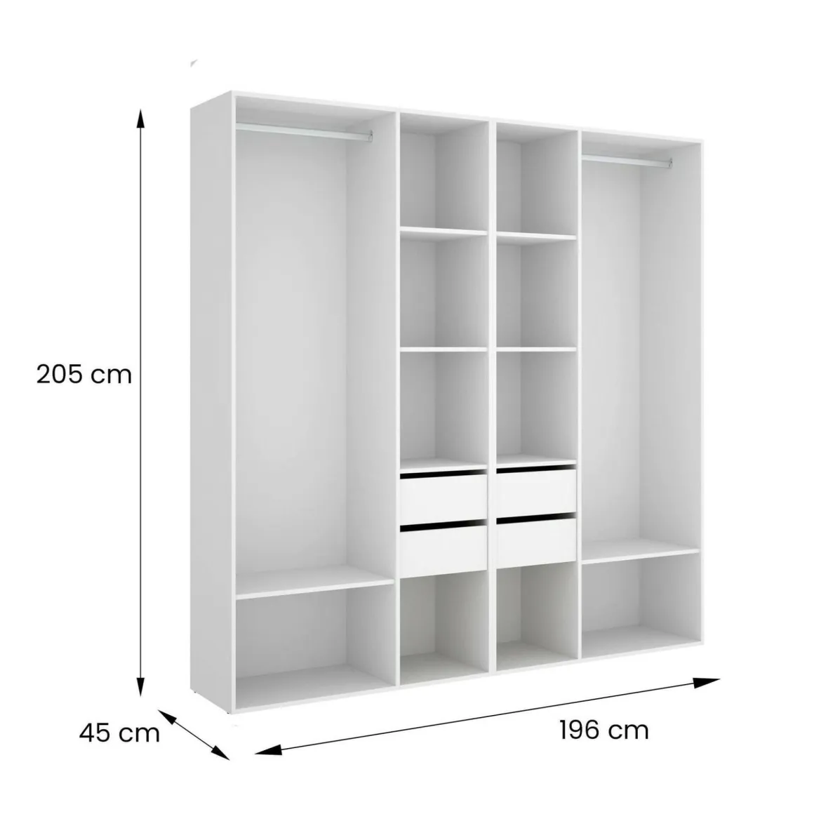 Cabina armadio con cassetti bianca e rovere 196x205h cm - Mala