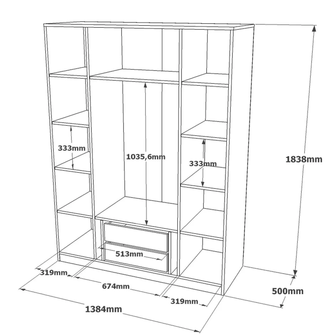 Cabina armadio con specchio marrone e grigia 138x183h cm - Phet
