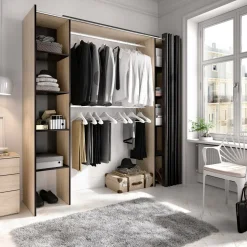 Cabine Armadio|Altri Guardaroba > Dmora Cabina armadio con tenda rovere e grigia 180x205h cm - Acron Grigio, Marrone Rovere