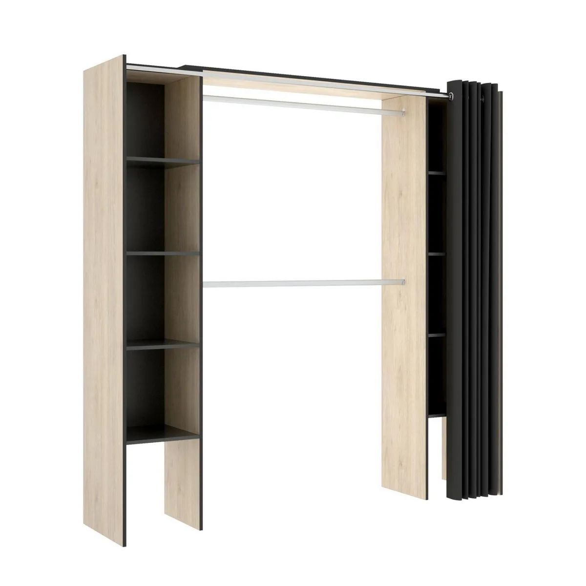 Cabine Armadio|Altri Guardaroba > Dmora Cabina armadio con tenda rovere e grigia 180x205h cm - Acron Grigio, Marrone Rovere