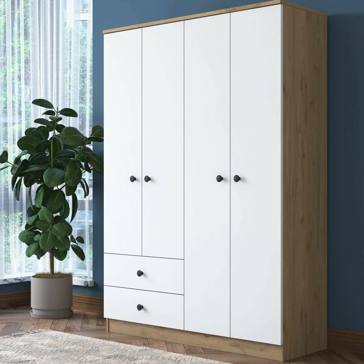 Cabina armadio in legno noce e bianca 120x170h cm - Acanto