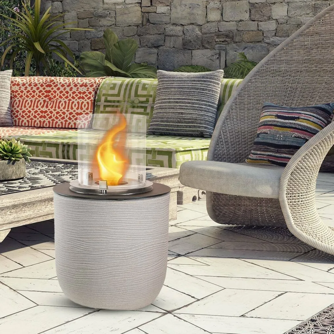 Caminetto a bioetanolo da tavolo 35x35x55h cm grigio chiaro - Agazzano
