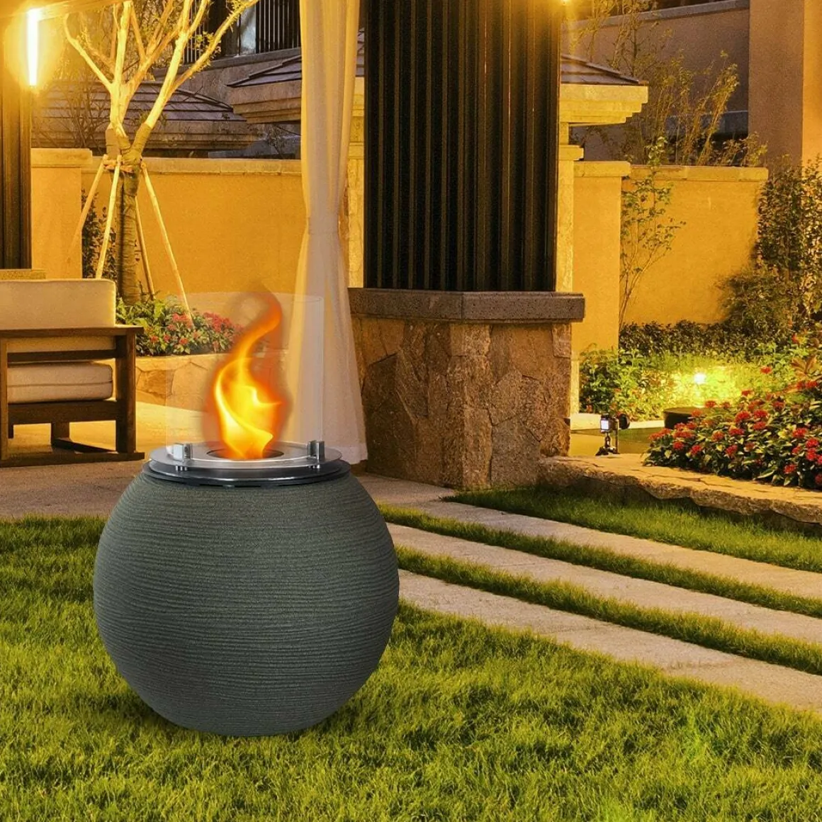 Caminetto a bioetanolo da tavolo 40x40x54h cm verde - Alliste
