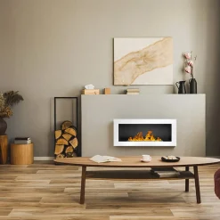 Camini A Bioetanolo > Dmora Camino a Bioetanolo Capacità 0.75 lt Superficie Riscaldabile 25 90x12x40h cm, Potenza (kw) 2.5 - Seulo Bianco