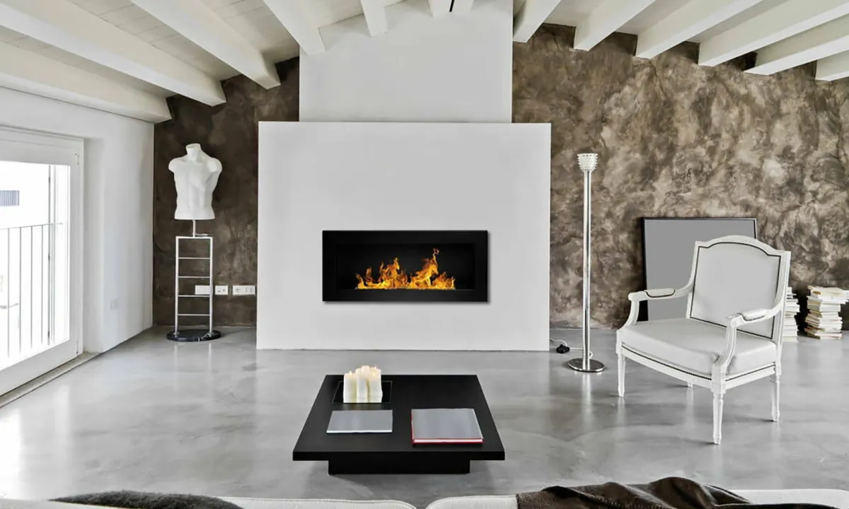 Camini A Bioetanolo > Dmora Camino a bioetanolo da parete o incasso 12x90x39h cm - Aisone Nero