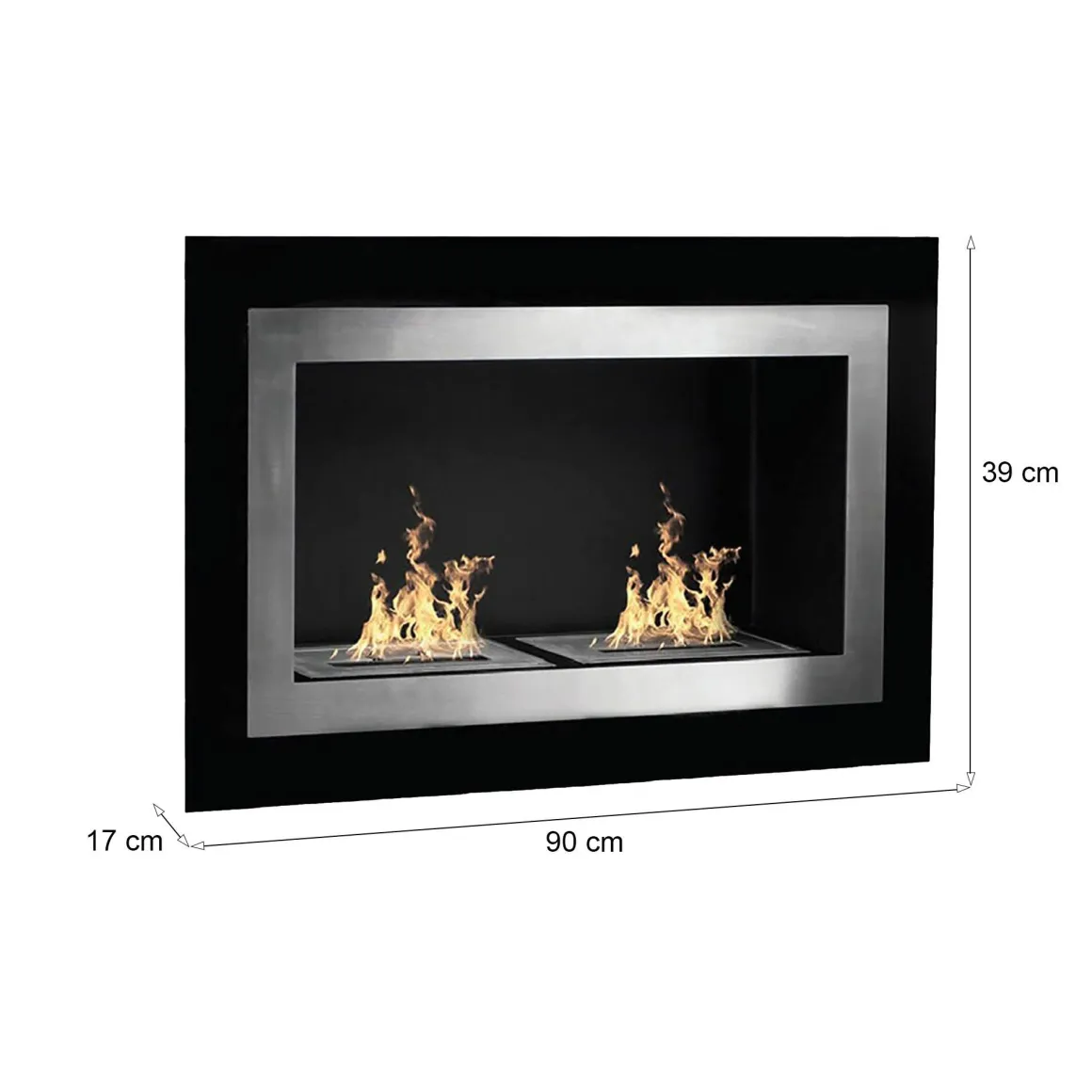 Camino a bioetanolo da parete o incasso 17x90x39h cm nero - Adro