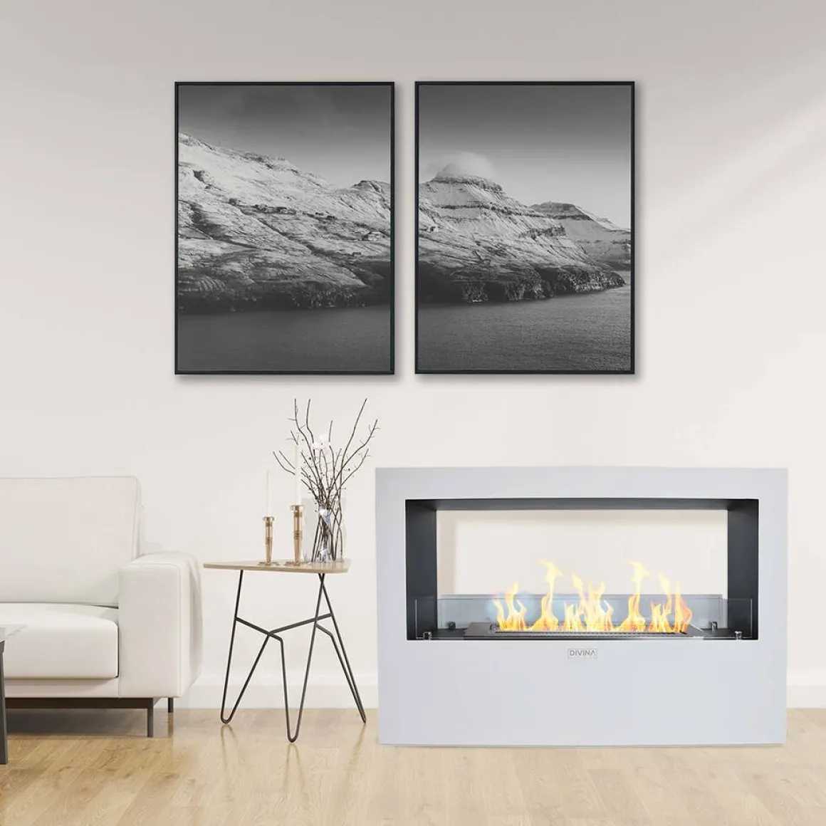 Camino a bioetanolo da pavimento 100x30x70h cm bianco - Aicurzio