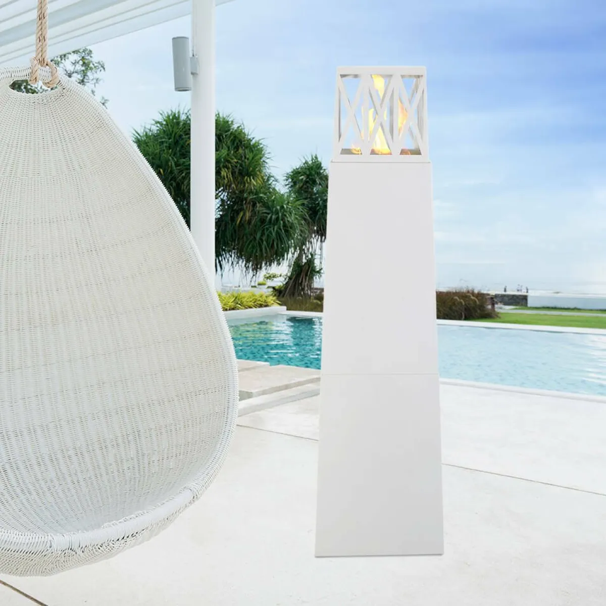 Camini A Bioetanolo > Dmora Camino a bioetanolo da pavimento 40x40x145h cm - Arese Bianco