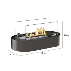 Camini A Bioetanolo > Dmora Camino a Bioetanolo Nero Argento Capacità 1 lt Superficie Riscaldabile 30 40x20x20h cm, Potenza (kw) 2.5 - Lahabana Argento, Nero