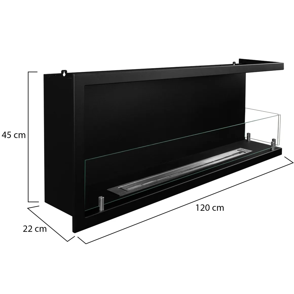 Camini A Bioetanolo > Dmora Camino a Bioetanolo Capacità 1.25 lt Superficie Riscaldabile 30 120x22x45h cm, Potenza (kw) 3 - Lonigo Nero