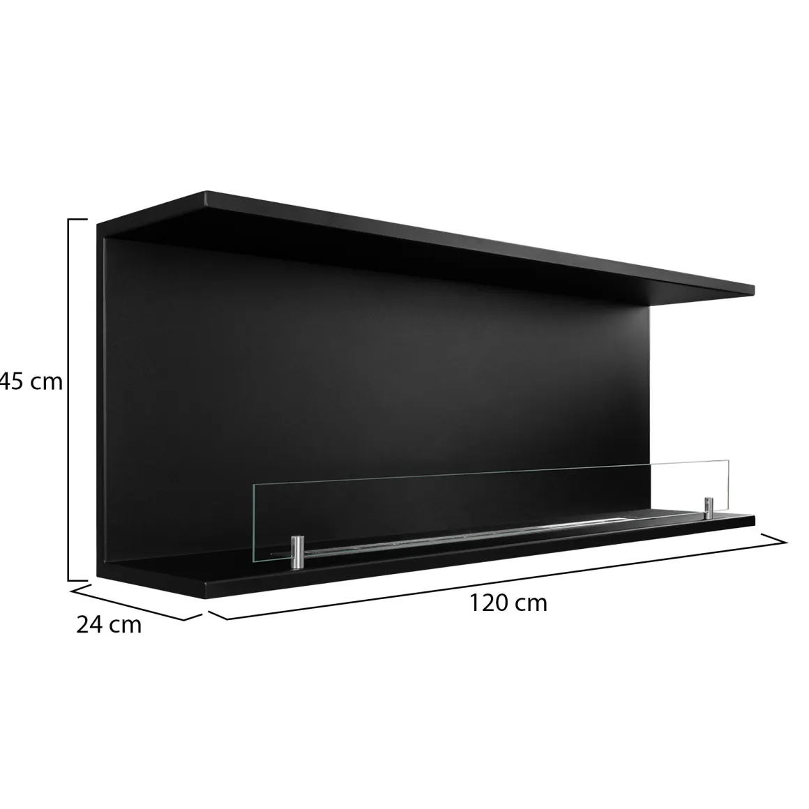 Camini A Bioetanolo > Dmora Camino a Bioetanolo Capacità 1.5 lt Superficie Riscaldabile 30 90x15x40h cm, Potenza (kw) 3 - Guardea Nero