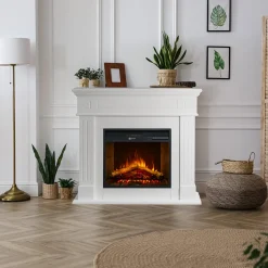 Camini Elettrici > Dmora Camino Elettrico Superficie Riscaldabile 30 Potenza (kw) 0.9/1.8 110x63x102h cm, Indoor - Treviolo Bianco