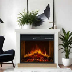 Camini Elettrici > Dmora Camino Elettrico Superficie Riscaldabile 30 Potenza (kw) 0.9/1.8 96x35x96h cm, Indoor - Alfaedo Bianco