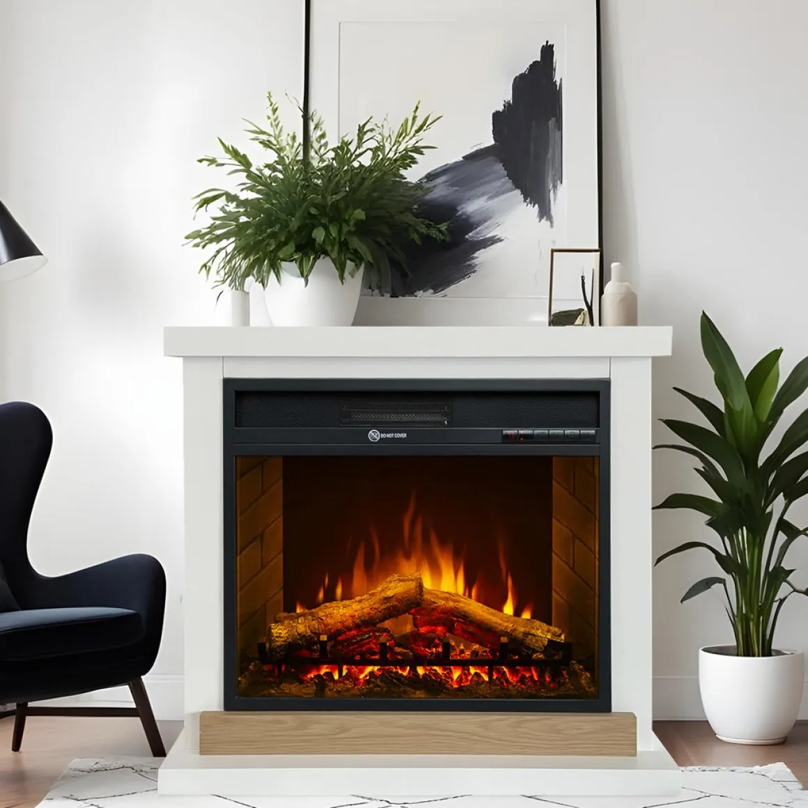 Camini Elettrici > Dmora Camino Elettrico Superficie Riscaldabile 30 Potenza (kw) 0.9/1.8 96x35x96h cm, Indoor - Alfaedo Bianco