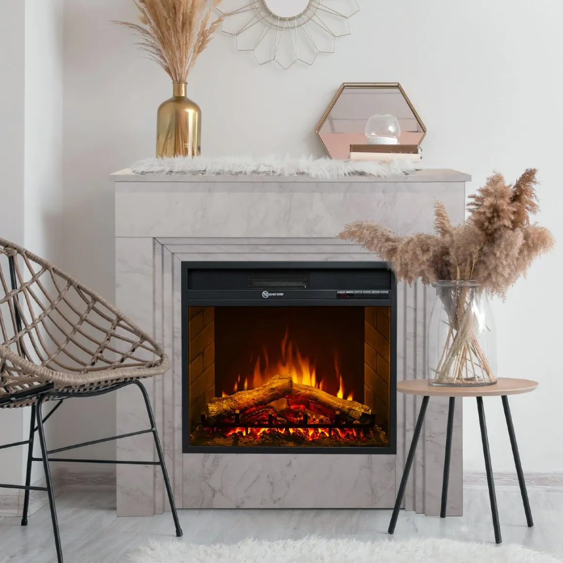 Camini Elettrici > Dmora Camino Elettrico Superficie Riscaldabile 30 Potenza (kw) 0.9/1.8 96x36x90h cm, Indoor - Feletto Bianco