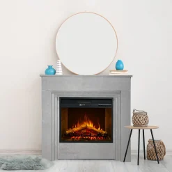 Camino Elettrico Grigio Cemento Superficie Riscaldabile 30 Potenza (kw) 0.9/1.8 96x35x96h cm, Indoor - Sturno