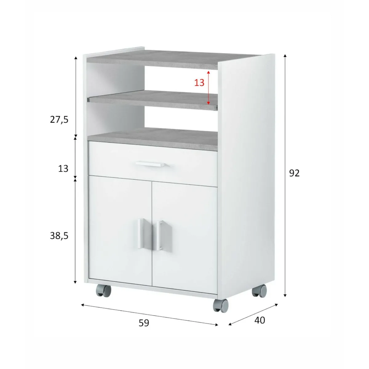 Carrelli > Dmora Carrello Akea, 59x40h92 cm, Bianco