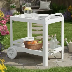 Carrello Bianco 2 Ripiani Ruote 53x74x73h cm, con Portabicchieri Made in Italy - Chidester